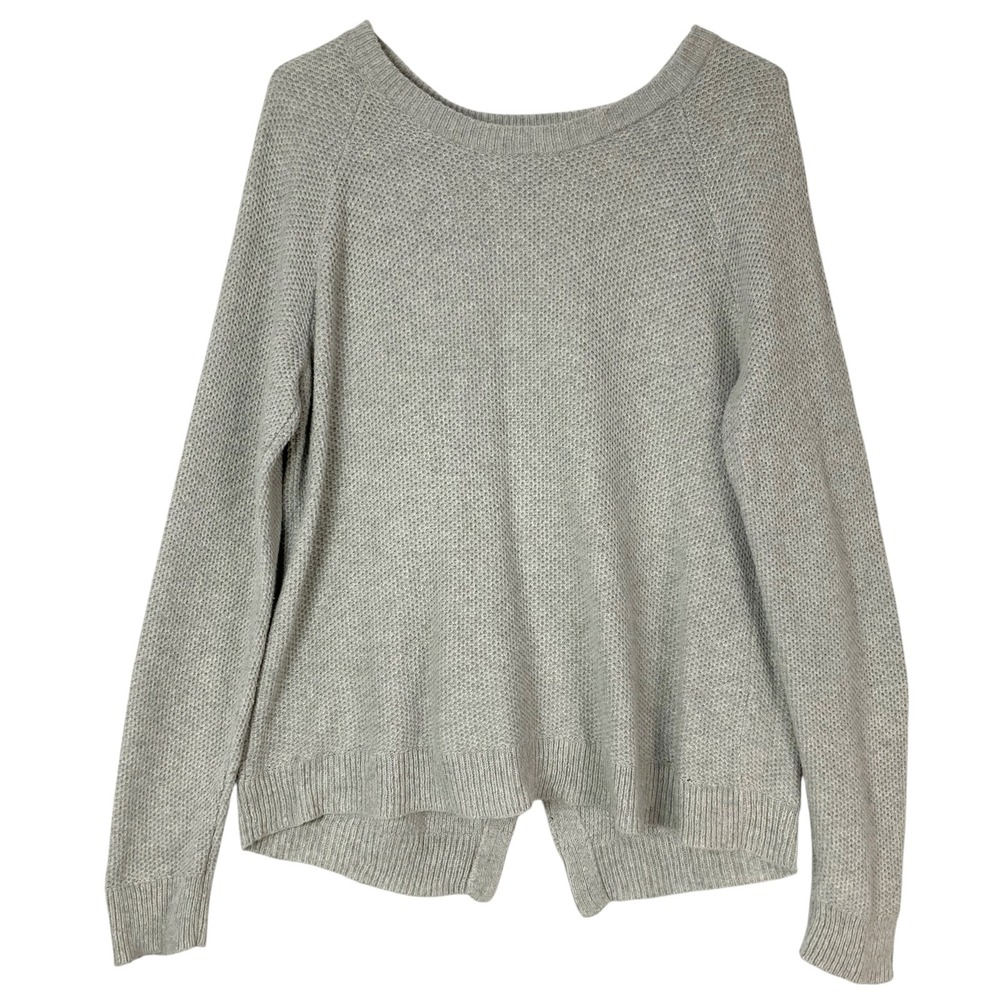 Madewell Tulip Split Back Waffle Knit Scoop Neck Long Sleeve Gray Sweater M